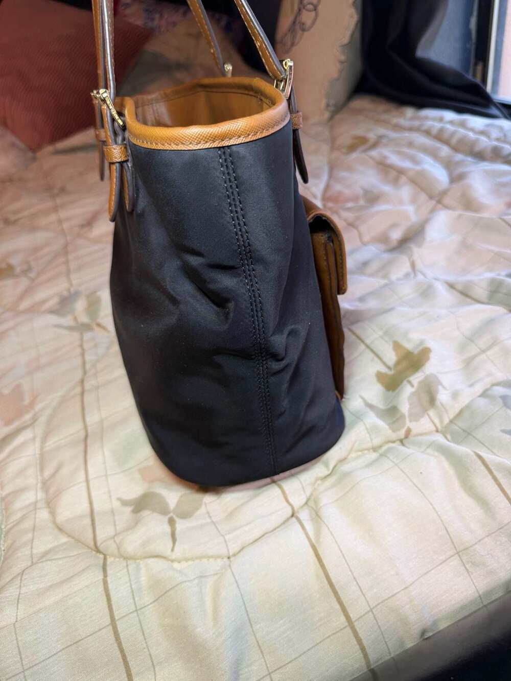 Michael Kors Black Nylon and Brown Saffiano Leather Tote Bag - Picture 8 of 15